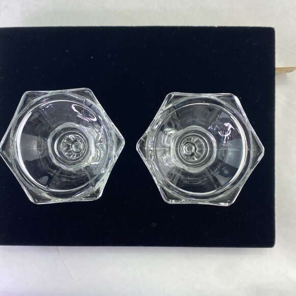 FTDA Clear Glass Taper Candlesticks 4 Inch Set Of 2 Hexagonal Base - Picture 7 of 8